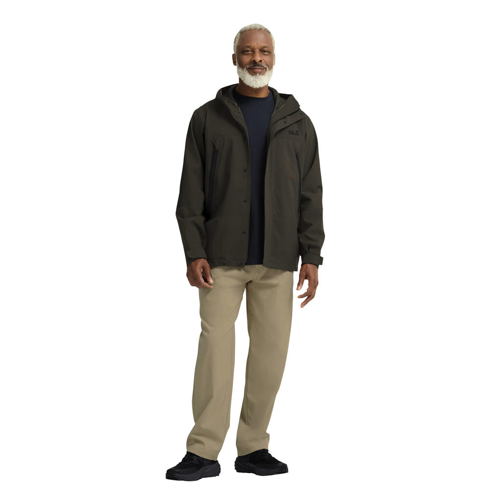 Donkergroene heren Jack Wolfskin jas van polyester met lange mouwen, capuchon en rits waterdicht