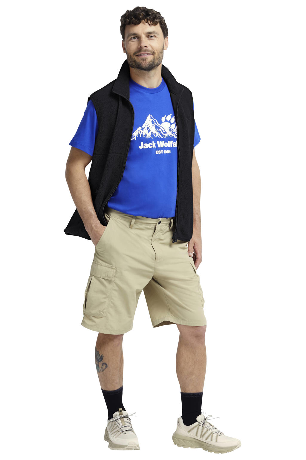 Zwarte heren Jack Wolfskin bodywarmer van polyester met opstaande kraag en ritssluiting