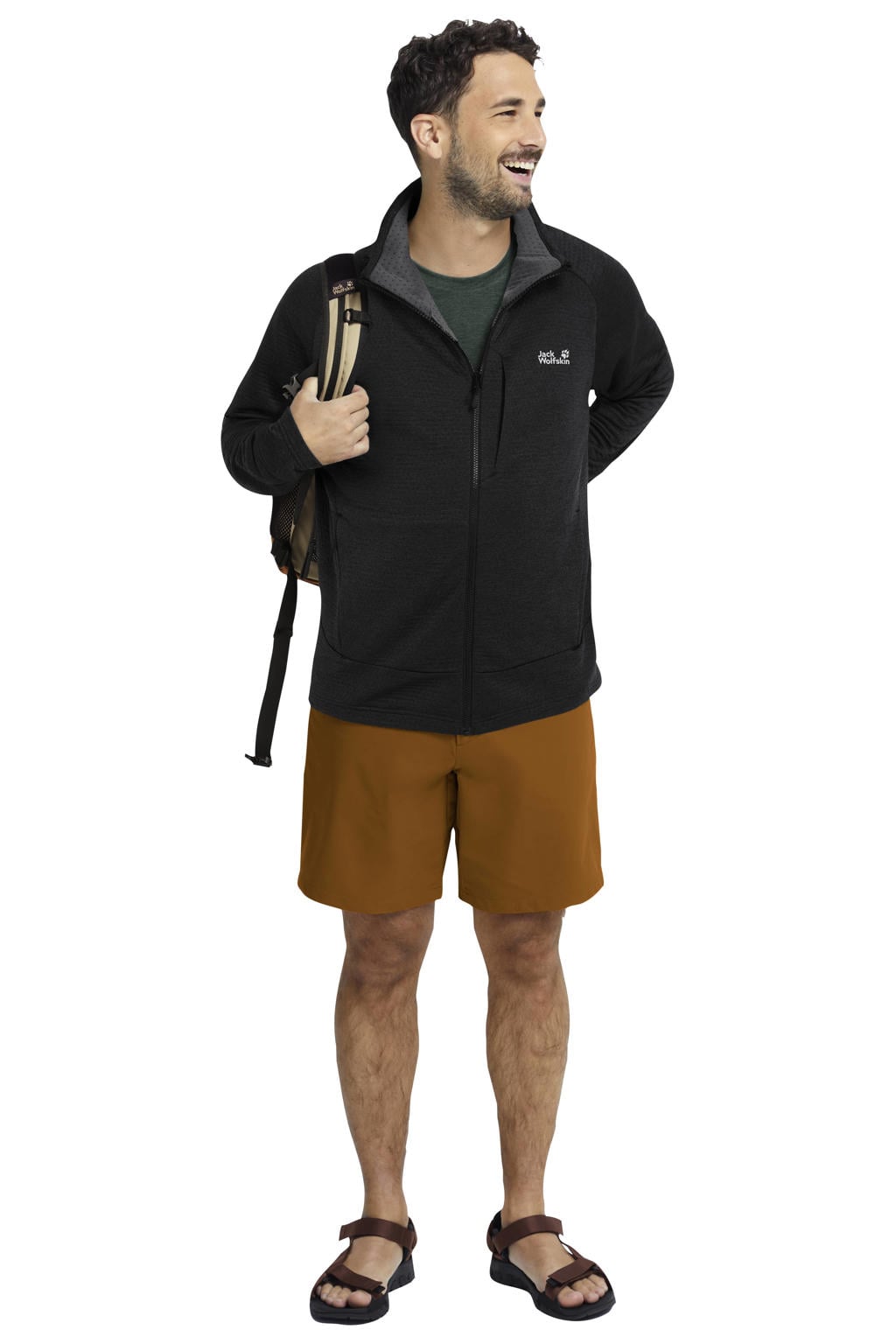 Zwarte heren Jack Wolfskin fleece jack van polyester met lange mouwen, capuchon en ritssluiting