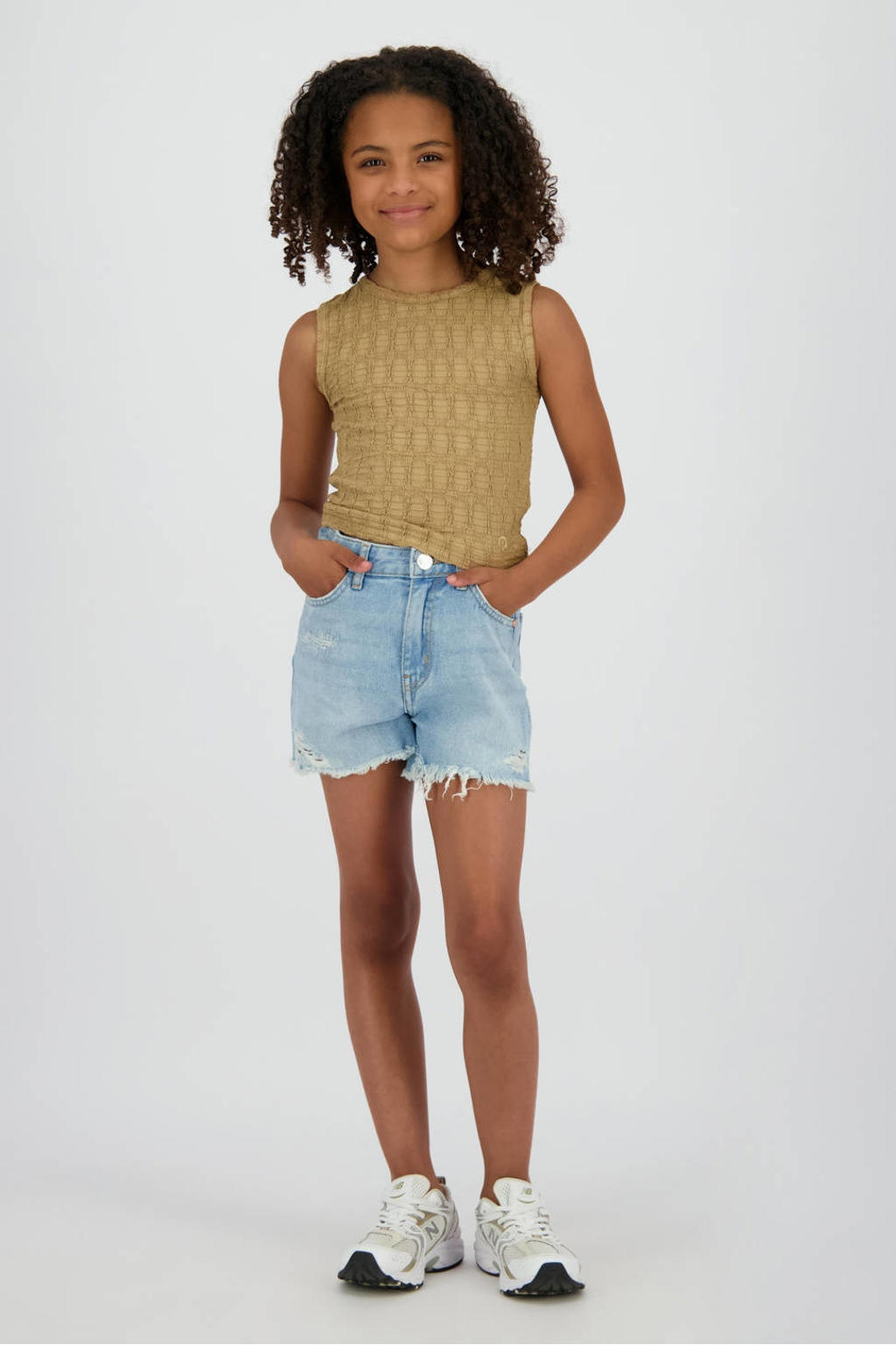 Light blue denim meisjes Raizzed high waist short van denim met rits- en knoopsluiting en effen