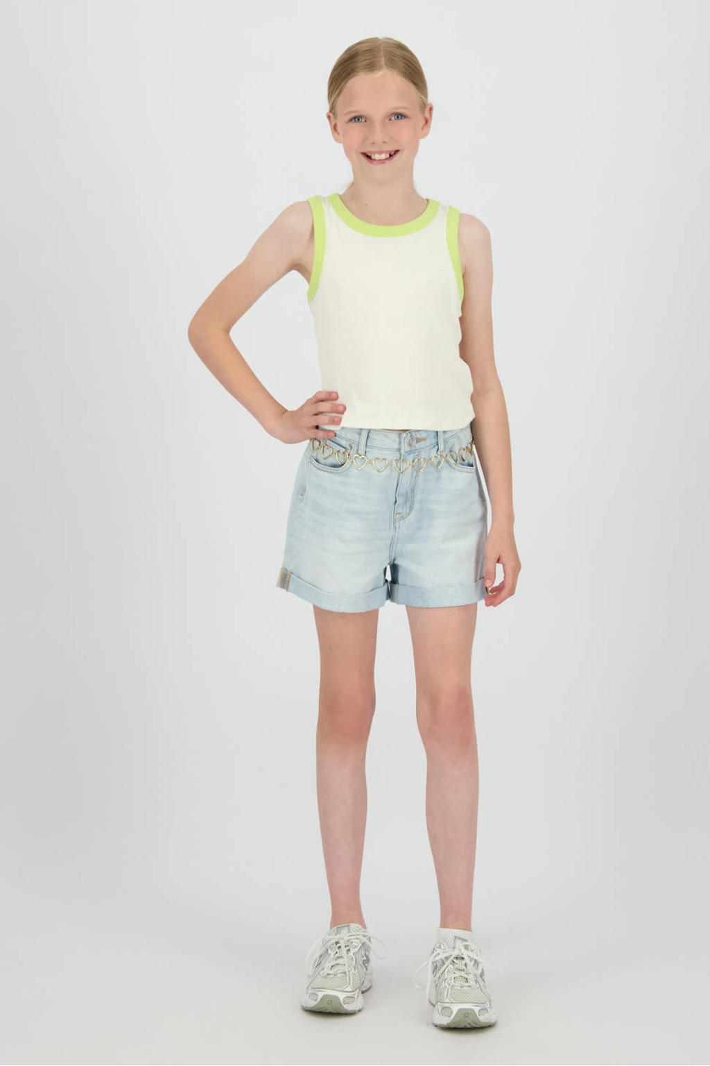 Light blue denim meisjes Raizzed regular waist short van denim met rits- en knoopsluiting en effen