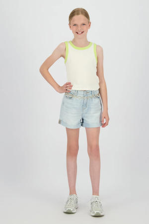 regular waist short light blue denim