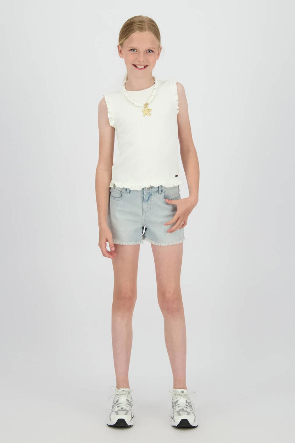 Light blue denim meisjes Raizzed regular waist short van denim met loose fit, rits- en knoopsluiting en effen