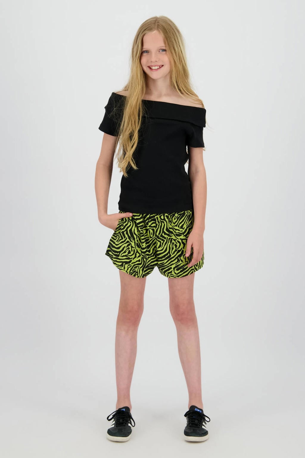 Zwarte meisjes Raizzed off shoulder top van modal met korte mouwen