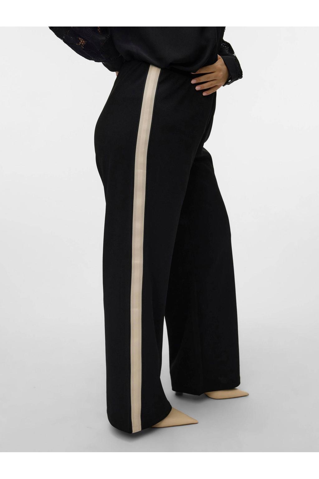 Zwart en witte dames VERO MODA CURVE wide leg regular waist casual broek met effen
