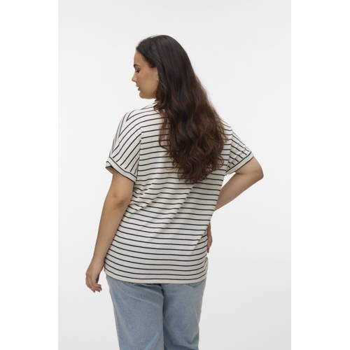 VERO MODA CURVE gestreepte T-shirt ecru gebreid afbeelding