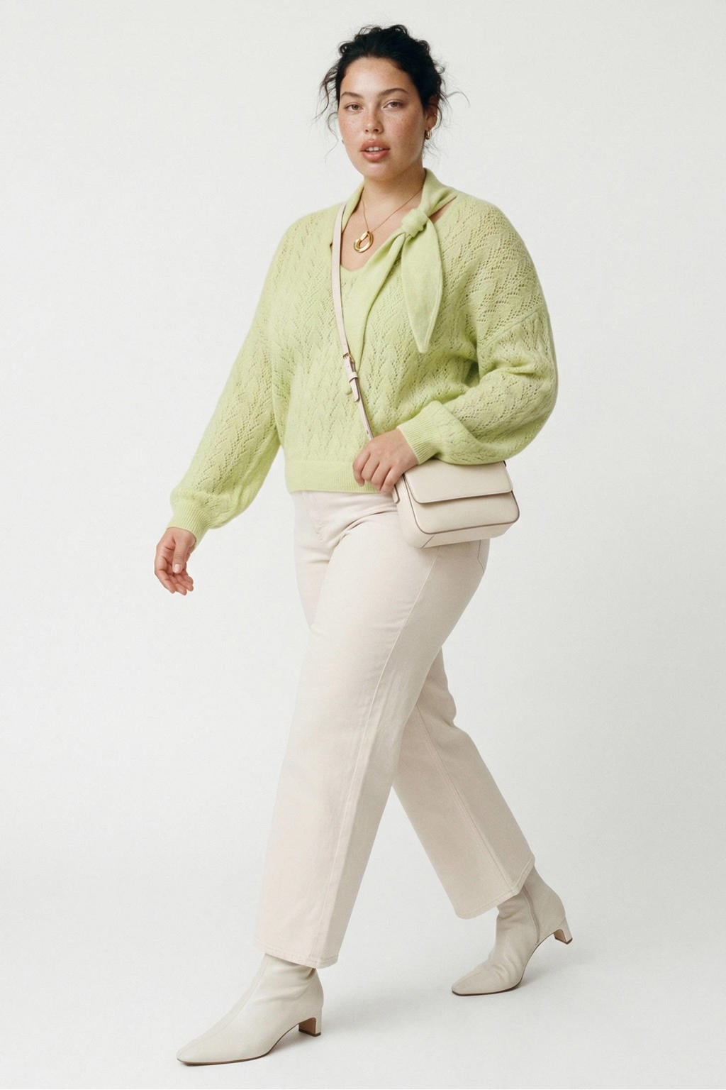 Ecru dames VERO MODA CURVE Vmctessa Hr Wide Jeans Ecru Ga Cur high waist van denim met rits- en knoopsluiting en effen