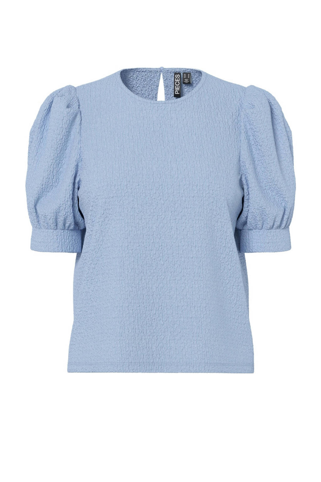 Lichtblauwe dames PIECES Curve top van polyester met effen, korte mouwen en ronde hals