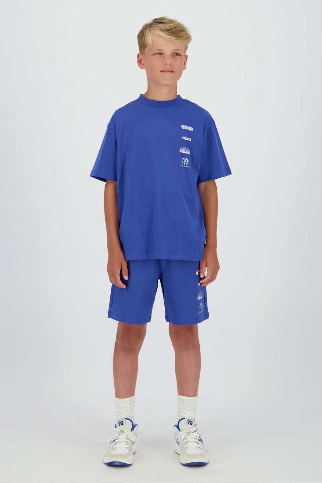Blauwe jongens Raizzed relaxed regular waist sweatshort met elastische tailleband met koord en printopdruk