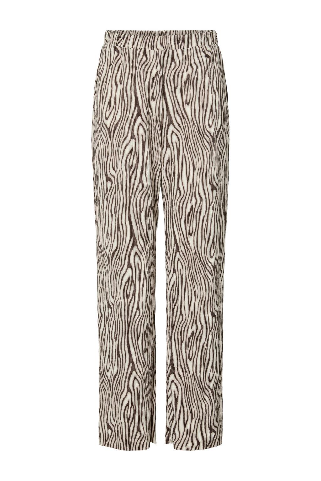 Beige dames PIECES Curve high waist casual broek van polyester met loose fit en elastische tailleband