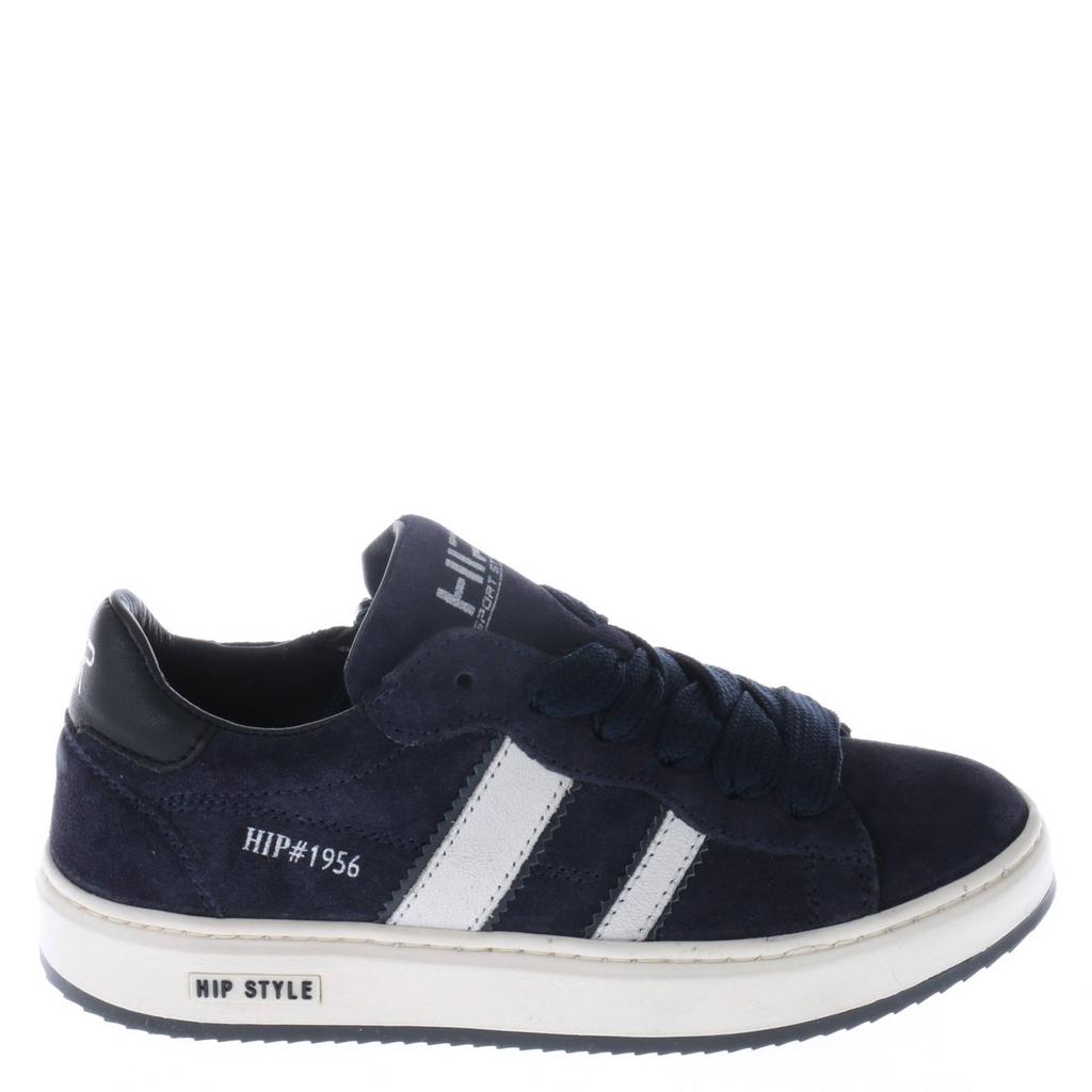 Donkerblauwe meisjes Hip suède sneakers met rits- en vetersluiting
