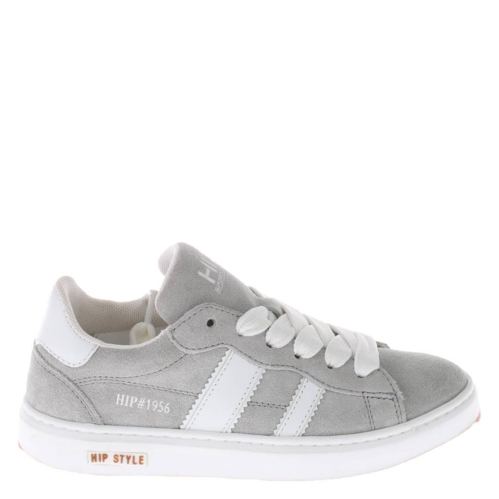 Grijze meisjes Hip suède sneakers met rits- en vetersluiting