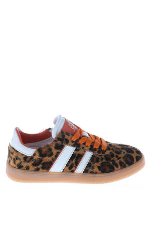 leren sneakers panterprint/oranje