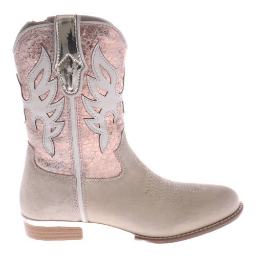 Hip leren laarzen beige/metallic roze – Beige/roze