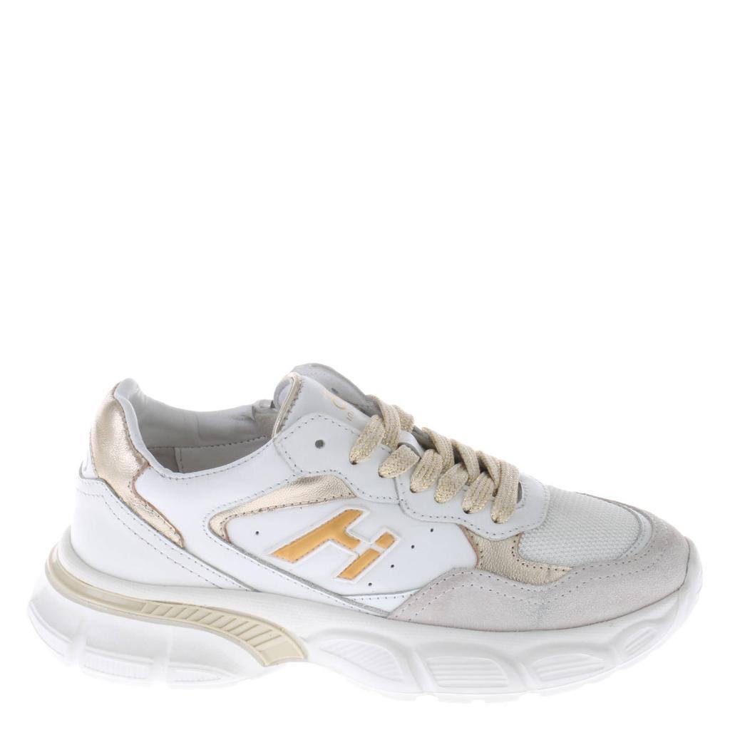 Wit en gouden jongens Hip leren sneakers met rits- en vetersluiting