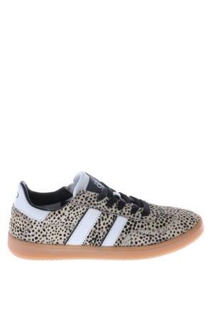 leren sneakers ecru/dierenprint