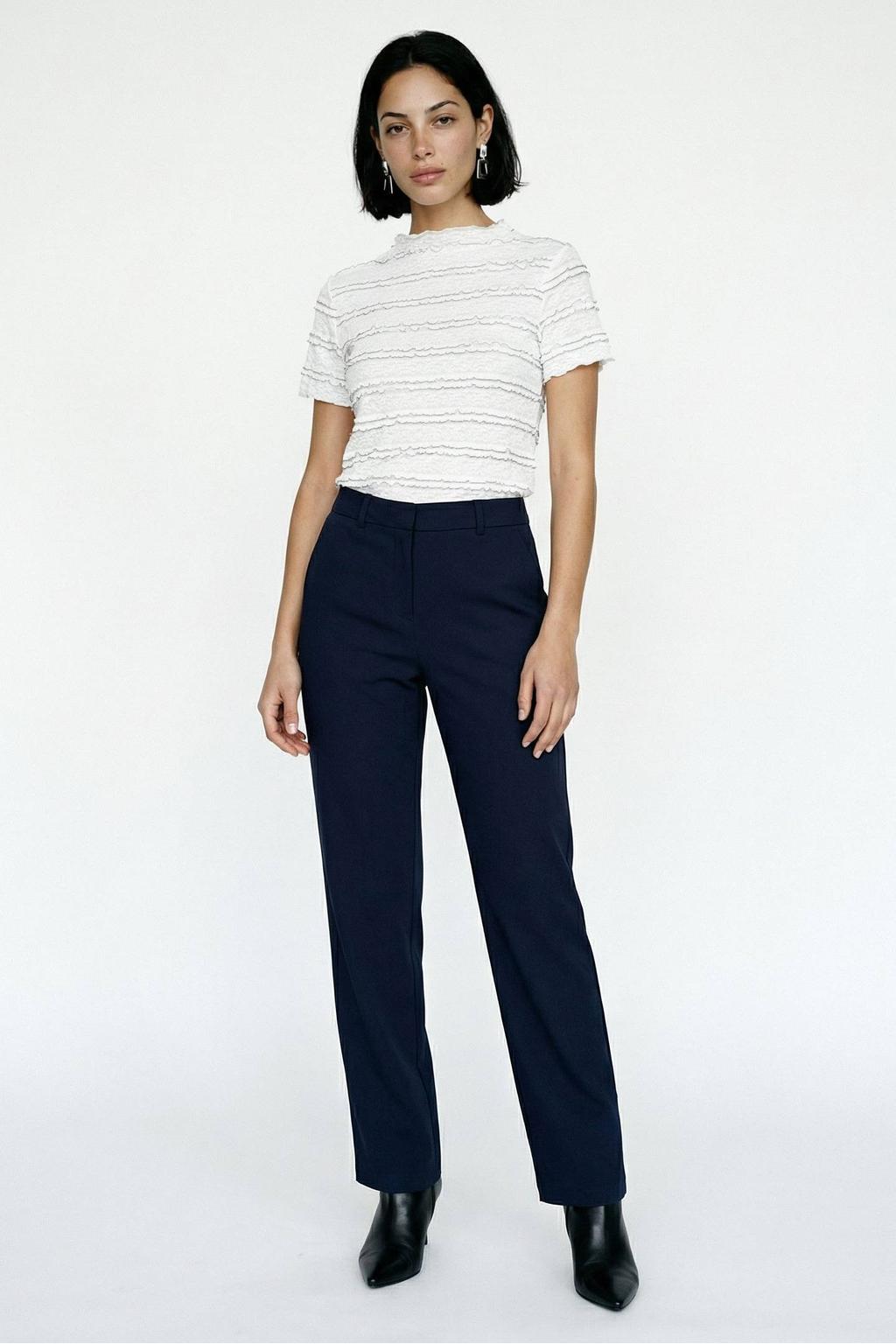 Ecru dames VERO MODA gestreepte top van polyester met korte mouwen