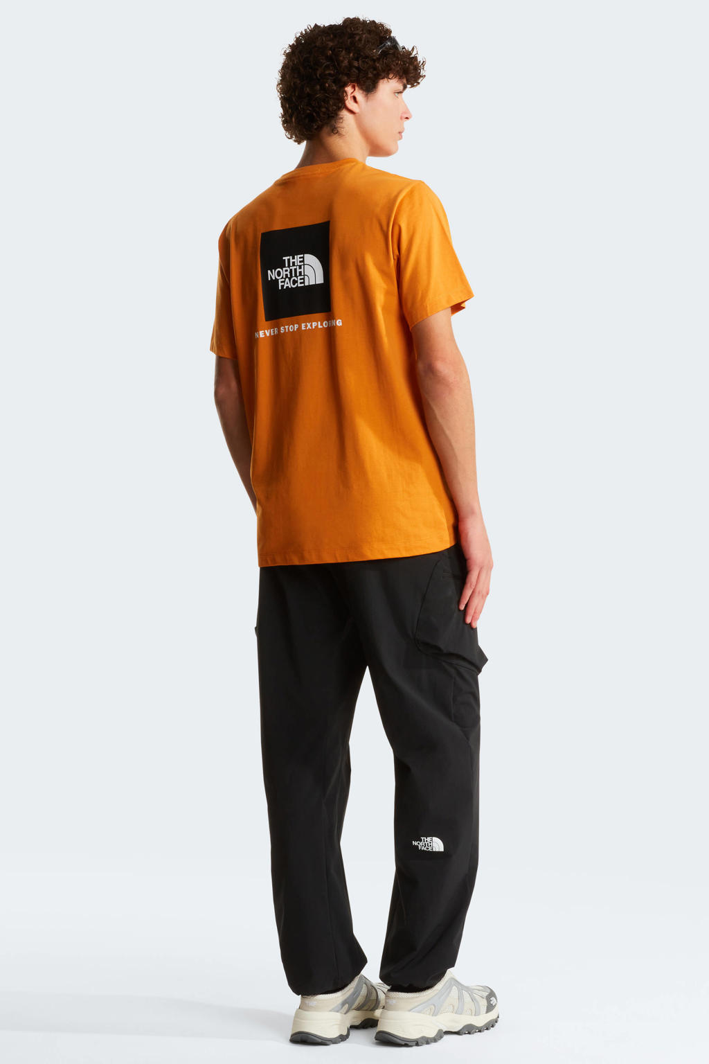Oranje heren The North Face T-shirt Evolution NSE van katoen met logo dessin, korte mouwen en ronde hals