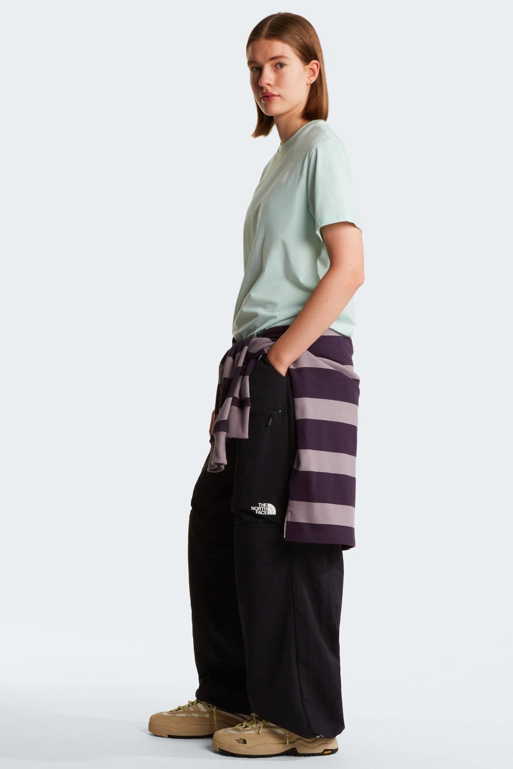 Lichtblauwe dames The North Face T-shirt Evolution NSE van katoen met logo dessin, korte mouwen en ronde hals