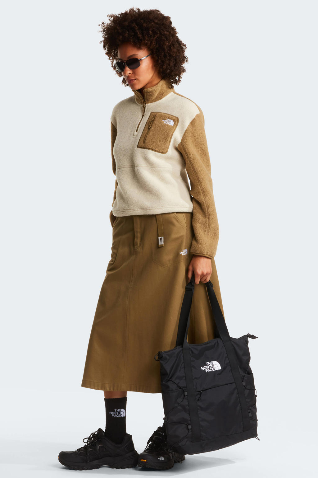 Beige dames The North Face fleece trui van polyester met lange mouwen, opstaande kraag en halve rits