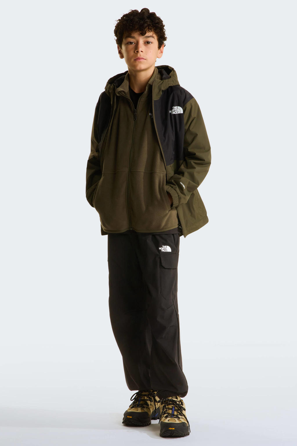 Taupe jongens en meisjes The North Face fleece vest Glacier met effen, lange mouwen, capuchon en ritssluiting