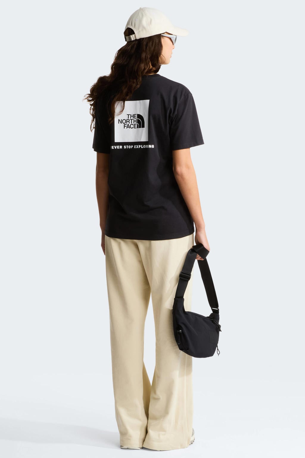 Zwarte dames The North Face T-shirt Evolution NSE van katoen met logo dessin, korte mouwen en ronde hals