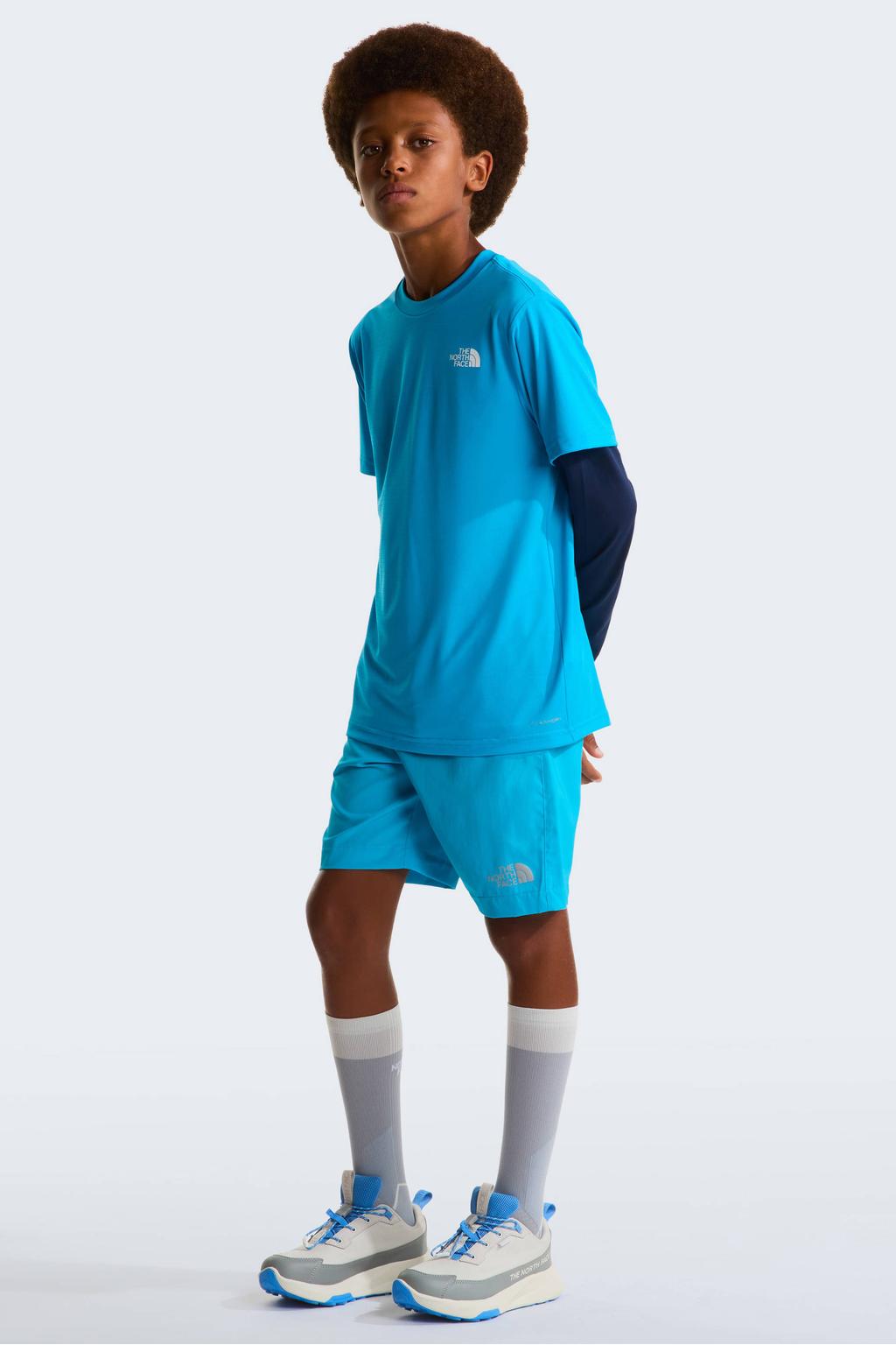 Lichtblauwe jongens en meisjes The North Face T-shirt van polyester met logo dessin, korte mouwen en ronde hals