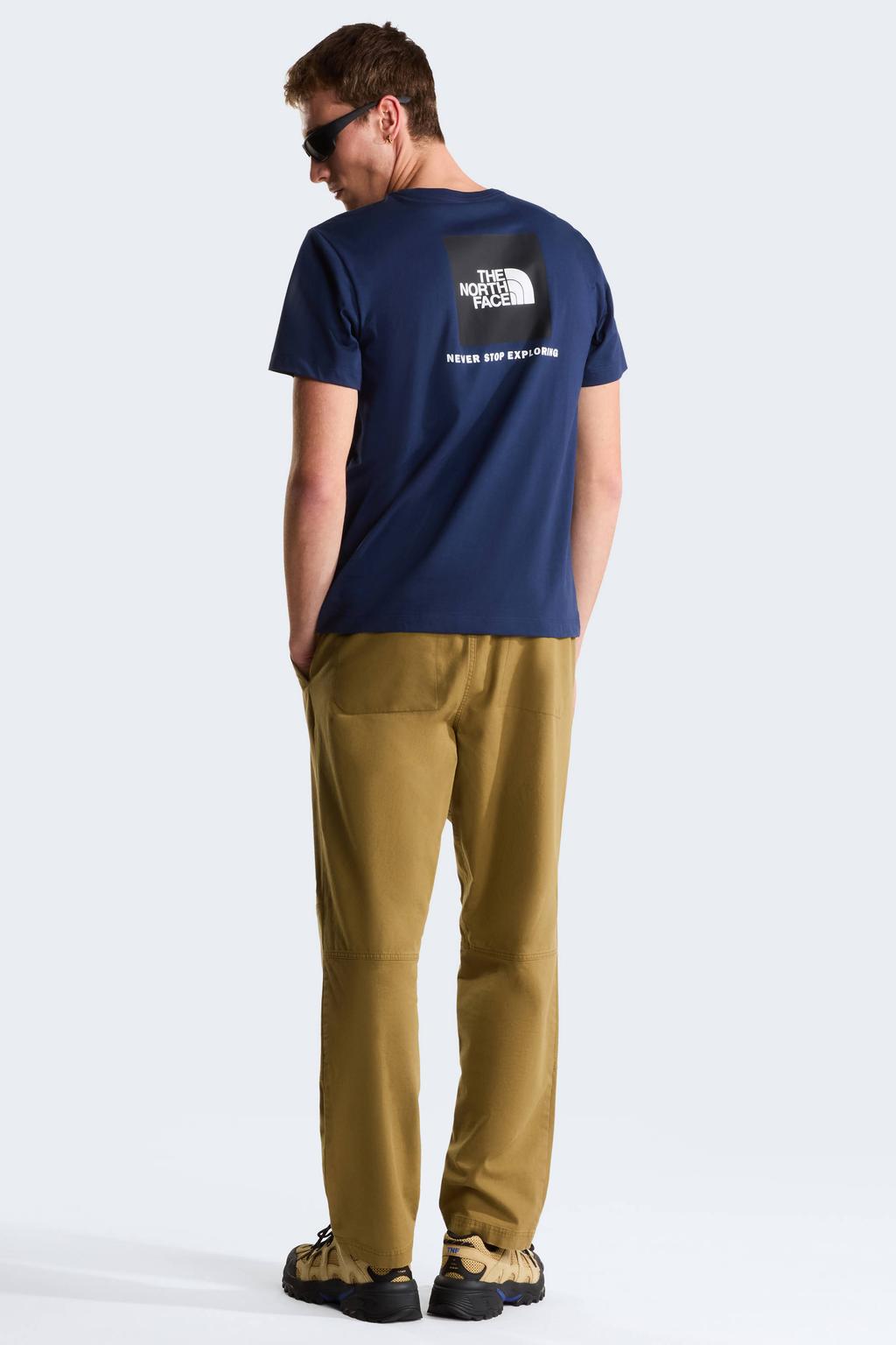 Blauwe heren The North Face T-shirt Evolution NSE van katoen met logo dessin, korte mouwen en ronde hals