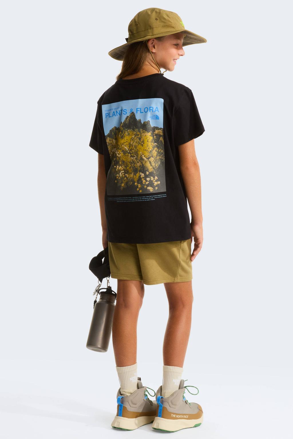Zwarte meisjes The North Face T-shirt Flora van katoen met backprint, korte mouwen en ronde hals