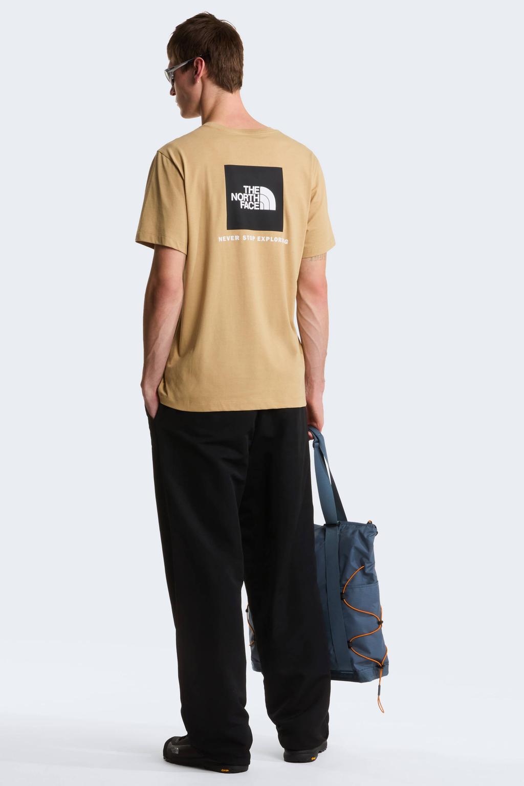 Zandkleurige heren The North Face T-shirt Evolution NSE van katoen met logo dessin, korte mouwen en ronde hals