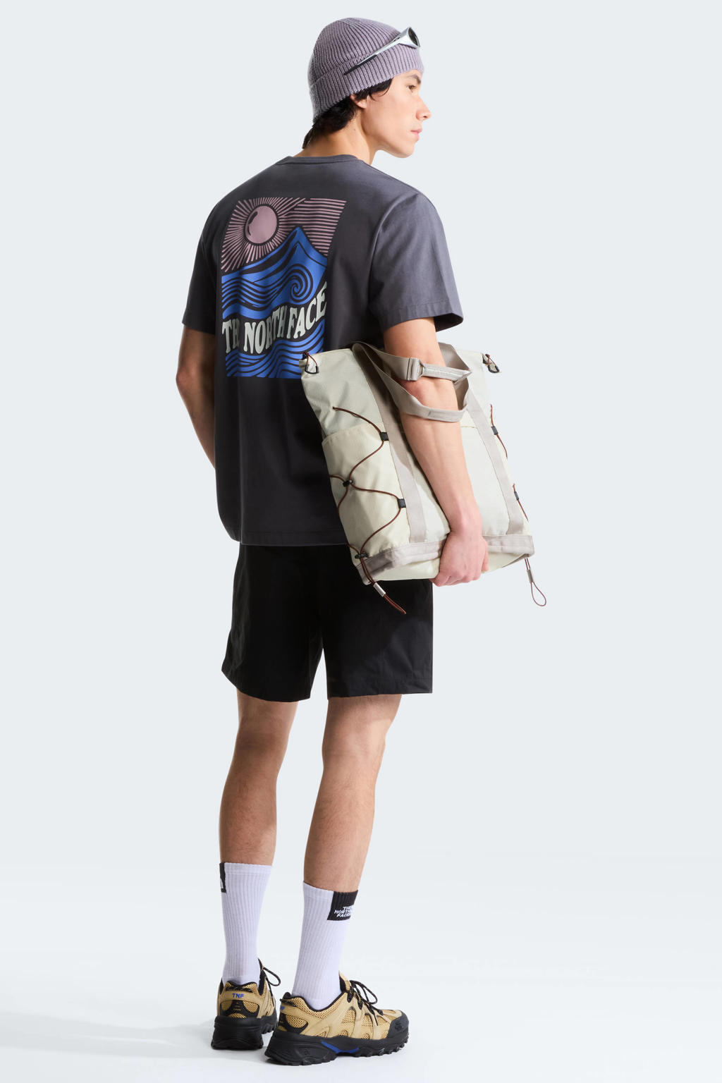Grijze heren The North Face T-shirt ountain Escape van katoen met backprint, korte mouwen en ronde hals