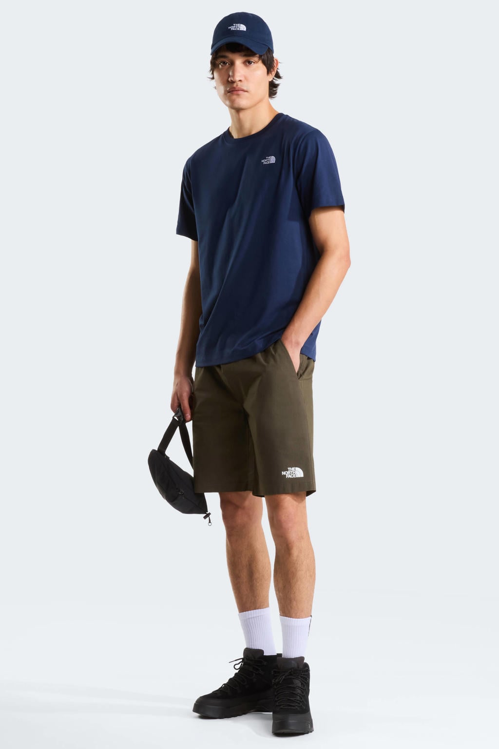 Blauwe heren The North Face T-shirt Evolution Simple Dome van katoen met effen, korte mouwen en ronde hals
