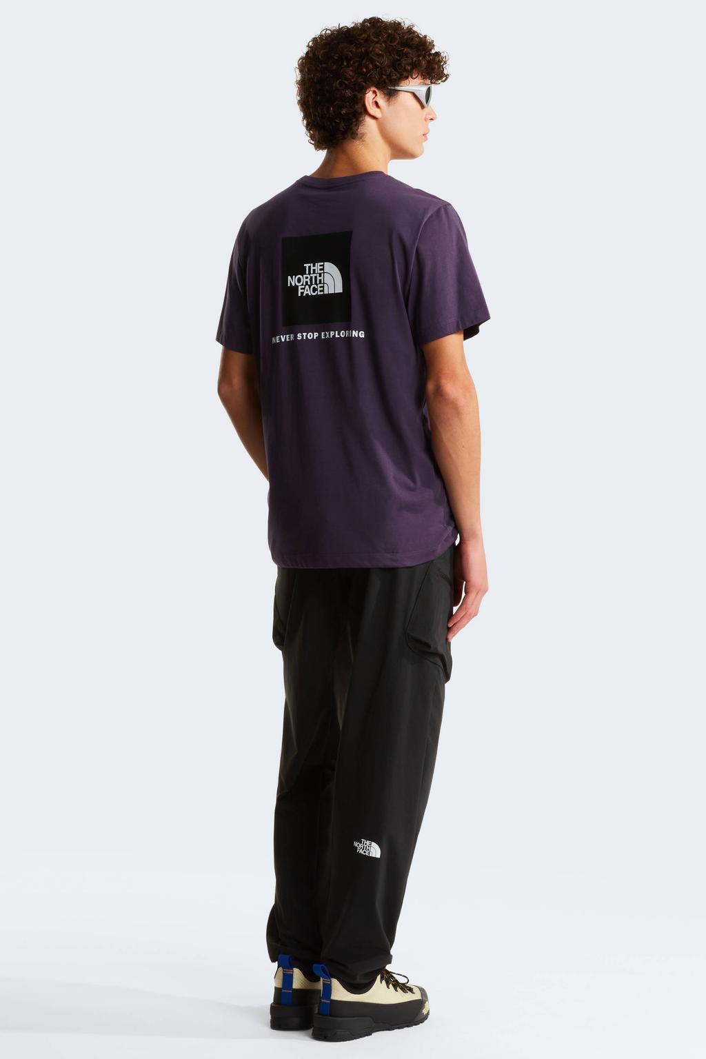 Donkerpaarse heren The North Face T-shirt Evolution NSE van katoen met logo dessin, korte mouwen en ronde hals