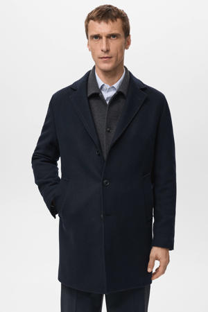 gewatteerde jas met wol marineblauw