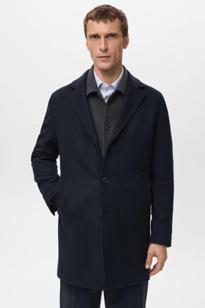 gewatteerde jas met wol marineblauw