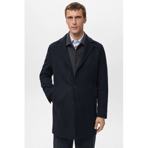 Mango Man gewatteerde jas met wol marineblauw afbeelding