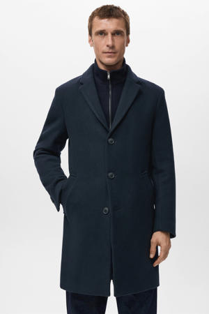 Wollen Jas For Heren Korte Trenchcoat Erwtenjas Casual Winter Business Slim Fit Jack (Color : Schwarz, Size : 3XL