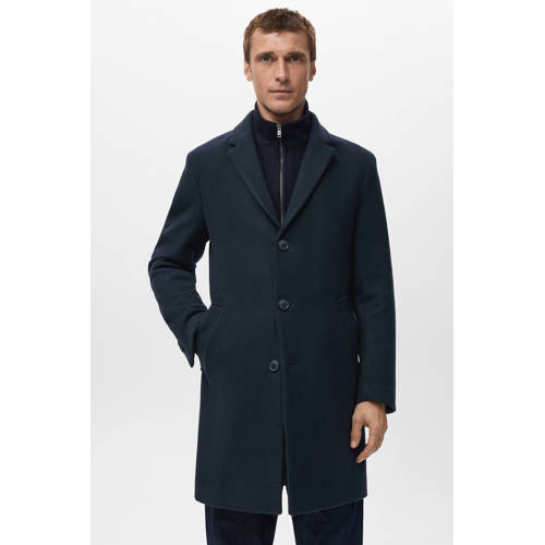 Mango Man manteljas met wol donkerblauw afbeelding