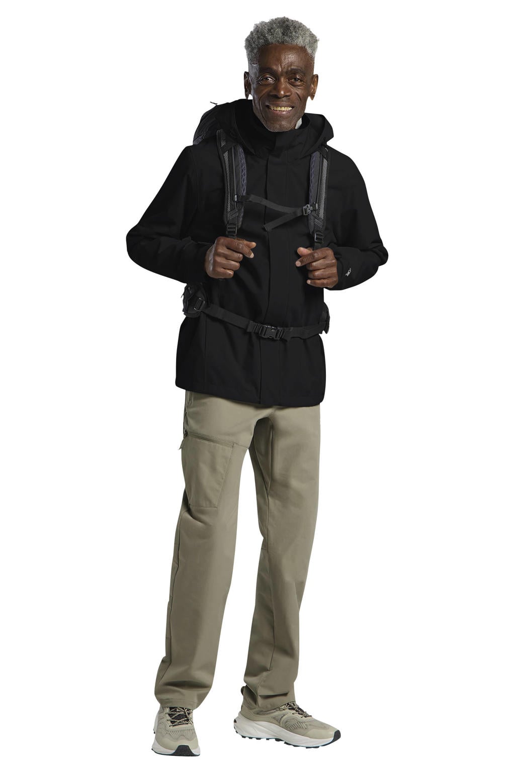 Zwarte heren Jack Wolfskin jas van polyester met effen, lange mouwen, capuchon en ritssluiting