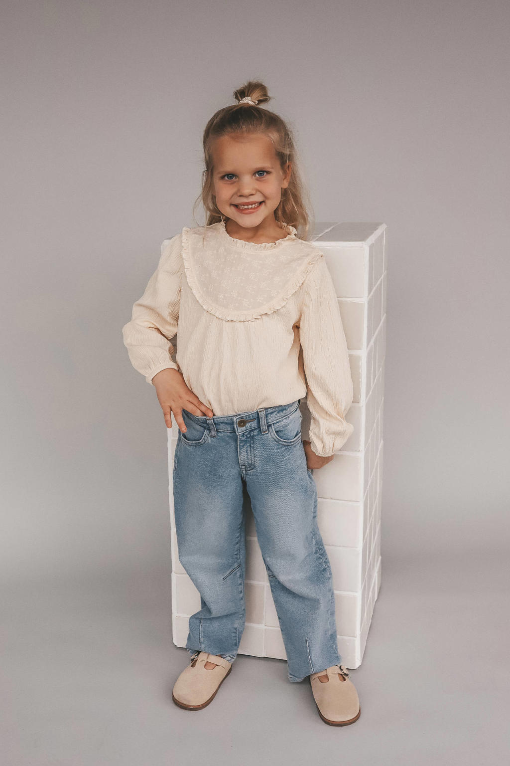 Light blue denim meisjes Your Wishes barrel jeans van denim met regular waist, knoopsluiting en effen