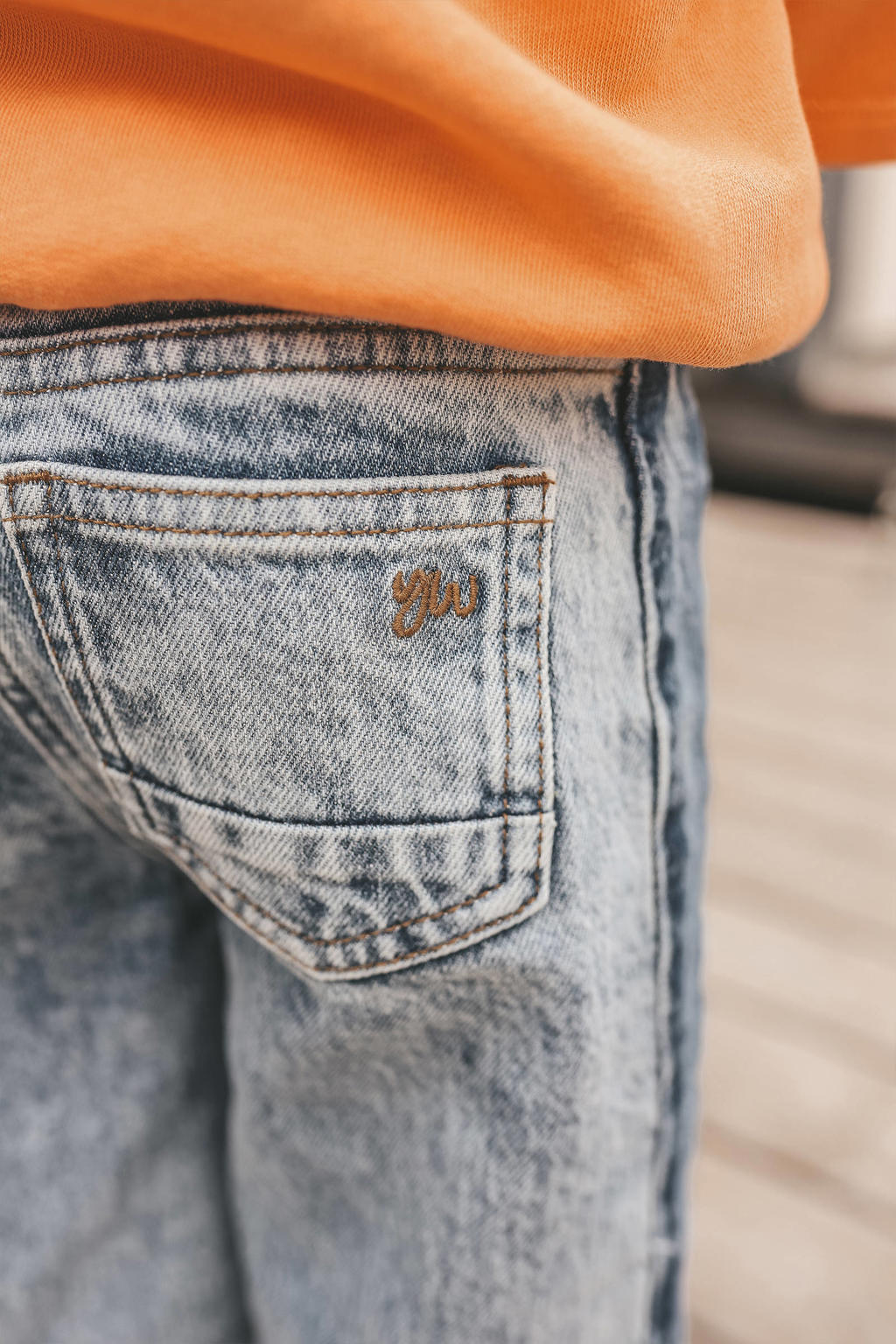 Light blue denim meisjes Your Wishes wide leg jeans van denim met knoopsluiting en effen