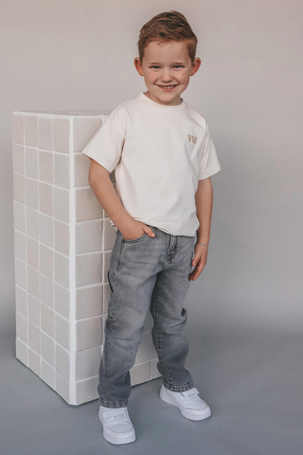Grey denim jongens Your Wishes straight leg jeans van denim met knoopsluiting en effen