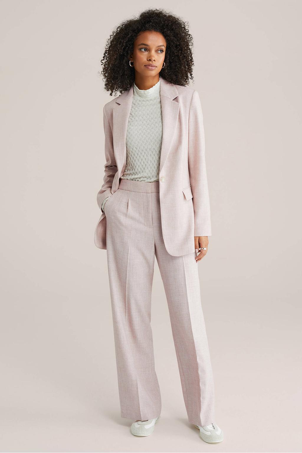 Lichtroze dames WE Fashion regular blazer van polyester met effen, lange mouwen, reverskraag en knoopsluiting