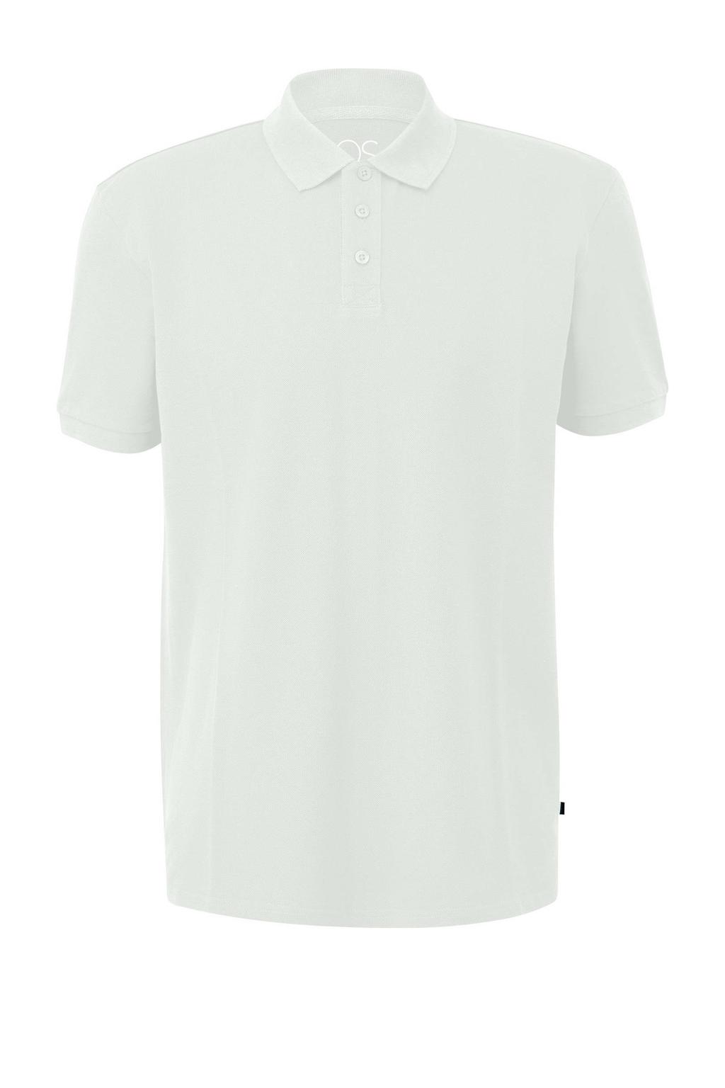 Ecru heren QS regular polo van katoen met effen, korte mouwen en knoopsluiting