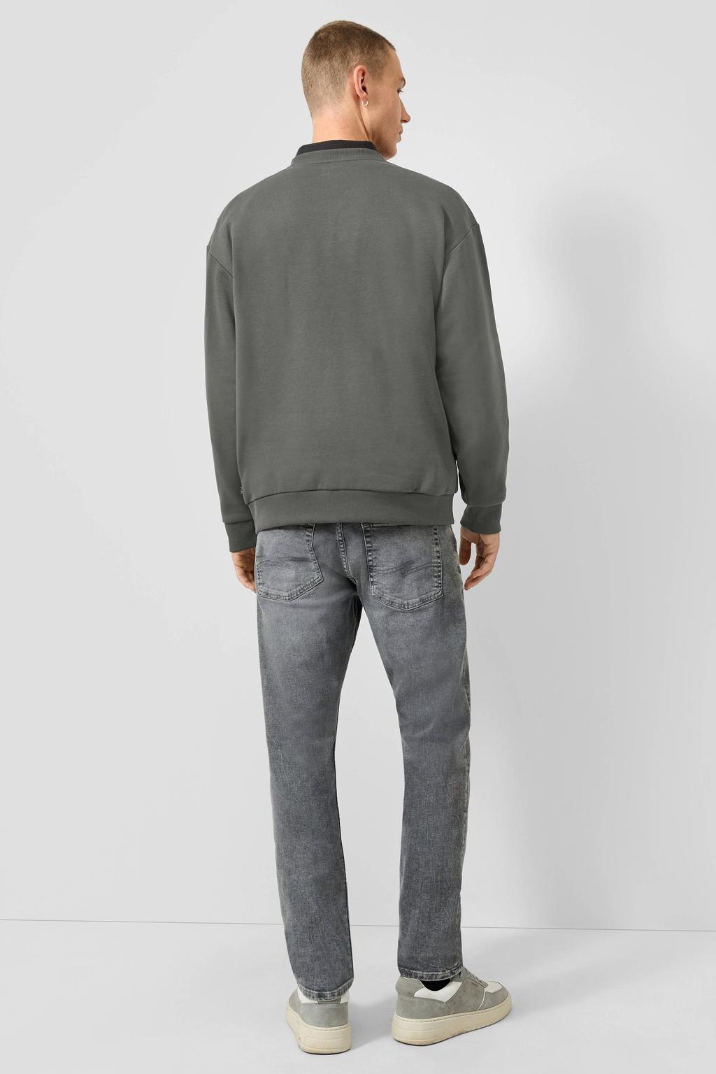 Grijze heren QS sweater met effen, lange mouwen, ronde hals en geribde boorden