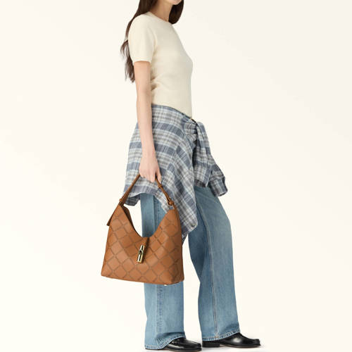Furla leren schoudertas Goccia M cognac afbeelding