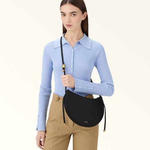 Furla leren schoudertas Moonstone zwart afbeelding