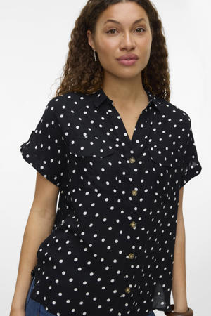 blouse zwart met stippen