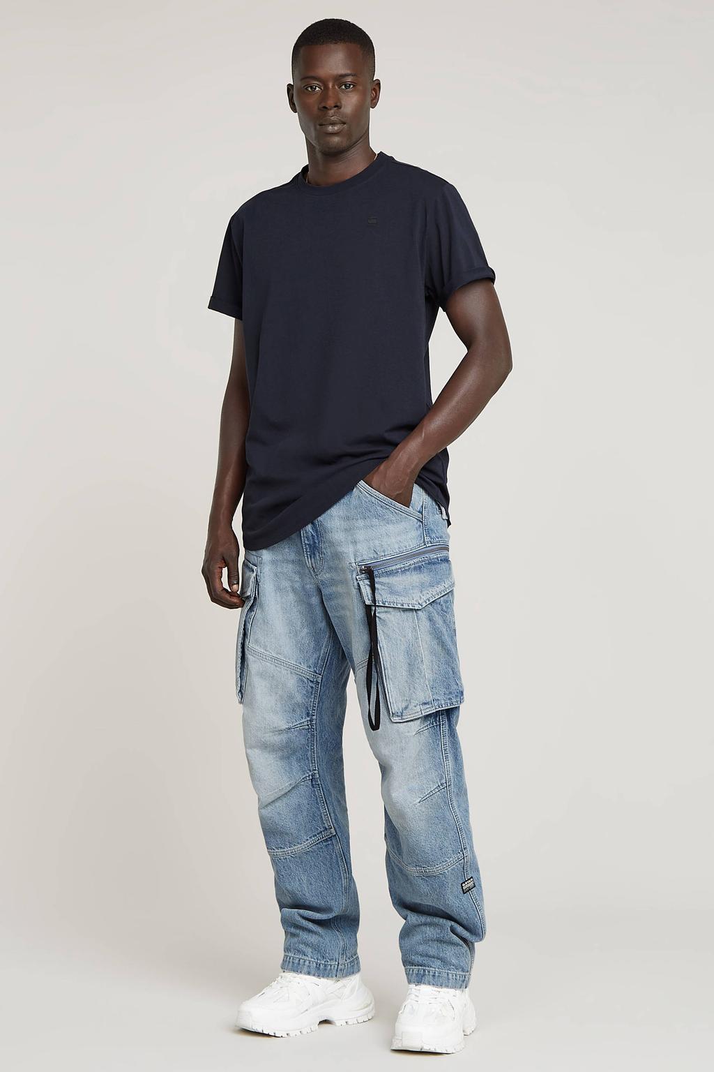 Donkerblauwe heren G-STAR oversized T-shirt van katoen met effen, korte mouwen en ronde hals