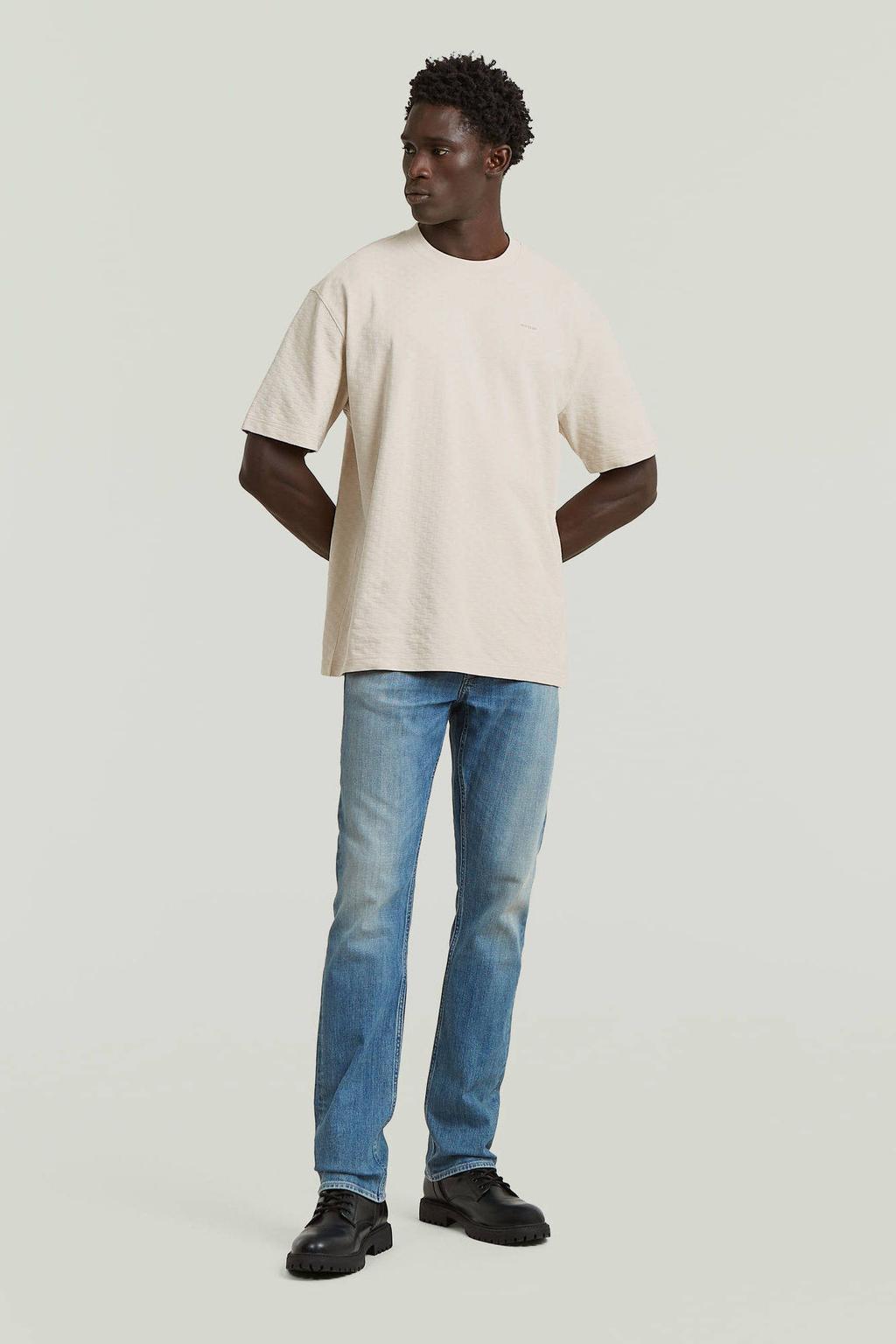 Beige heren G-STAR relaxed T-shirt van katoen met effen, korte mouwen en ronde hals